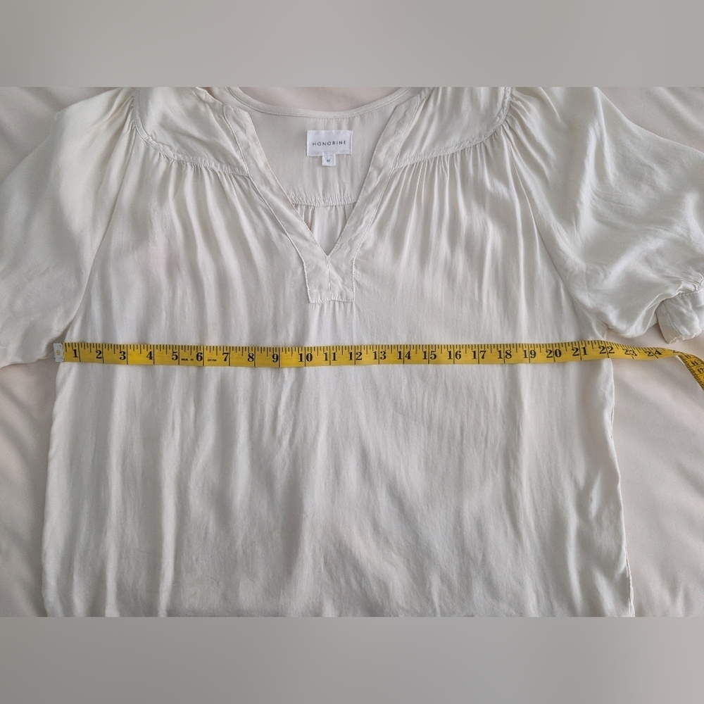 Honorine Ivory Peasant Blouse Medium Boho Luxe V-Neck Relaxed Tunic Top - Picture 7 of 9